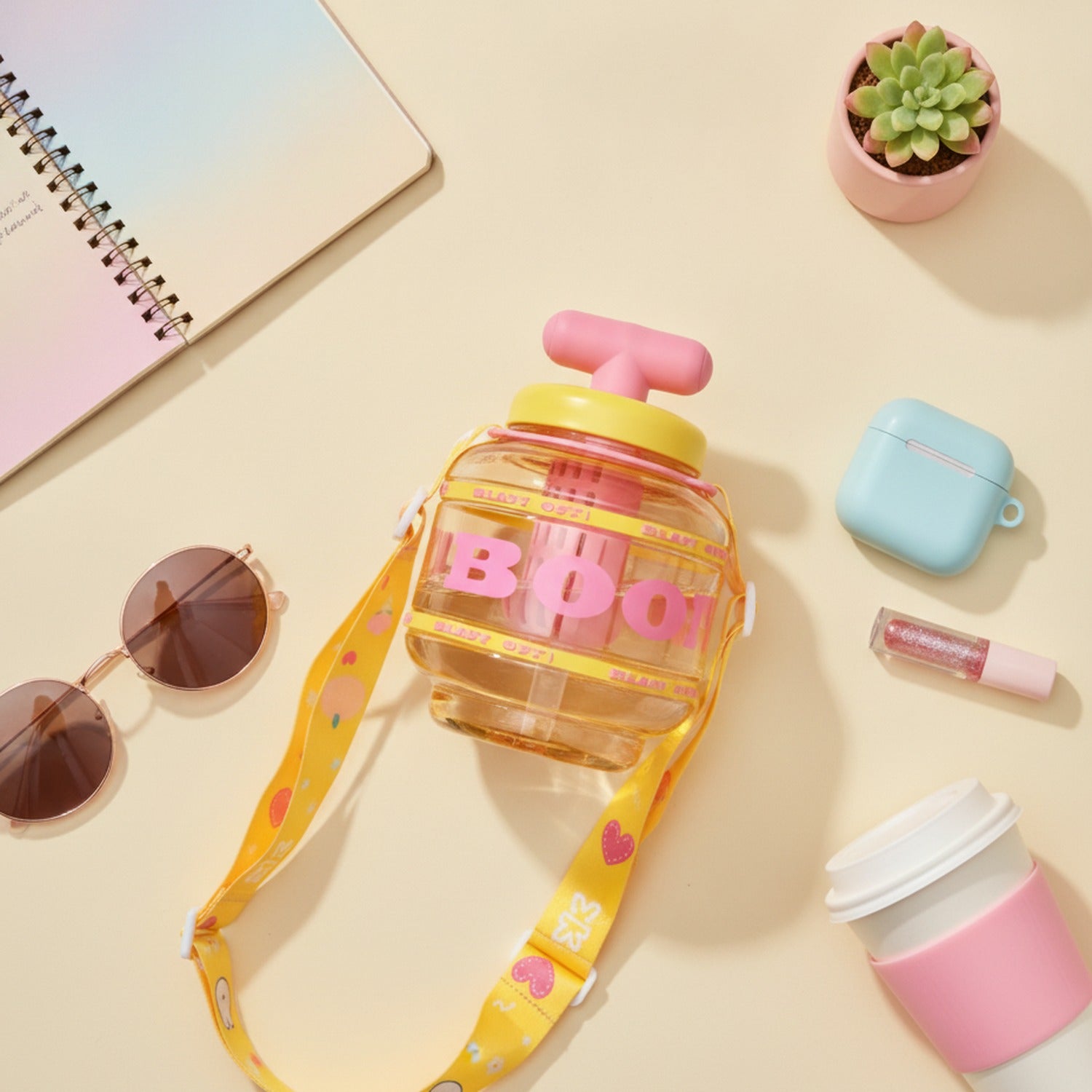 Bubble Pump Tumbler With Strap - Yellow Bomb Cup