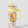 Capybara Printed Tumbler With Handle And Straw - Warm Yellow