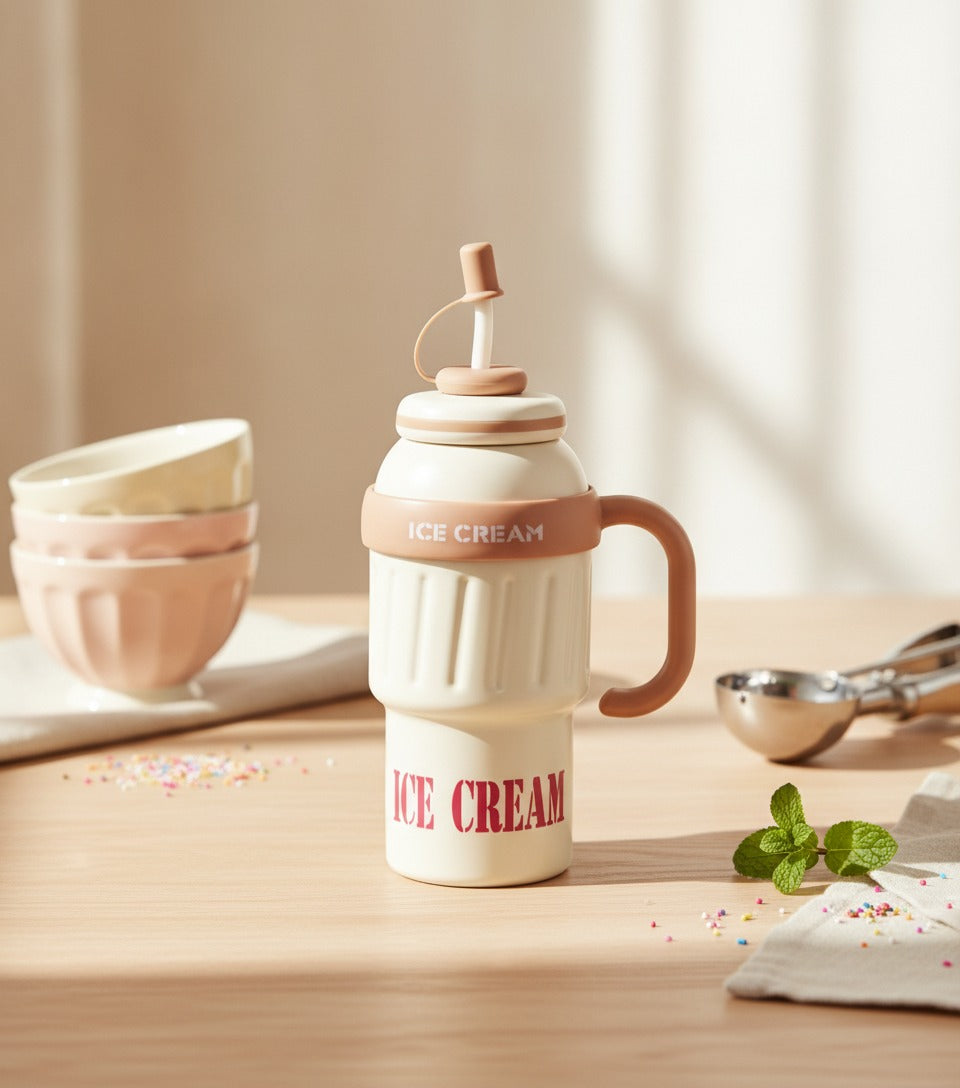 Ice Tumbler With Straw Handle - Cream White – novelty & toys (view 2)