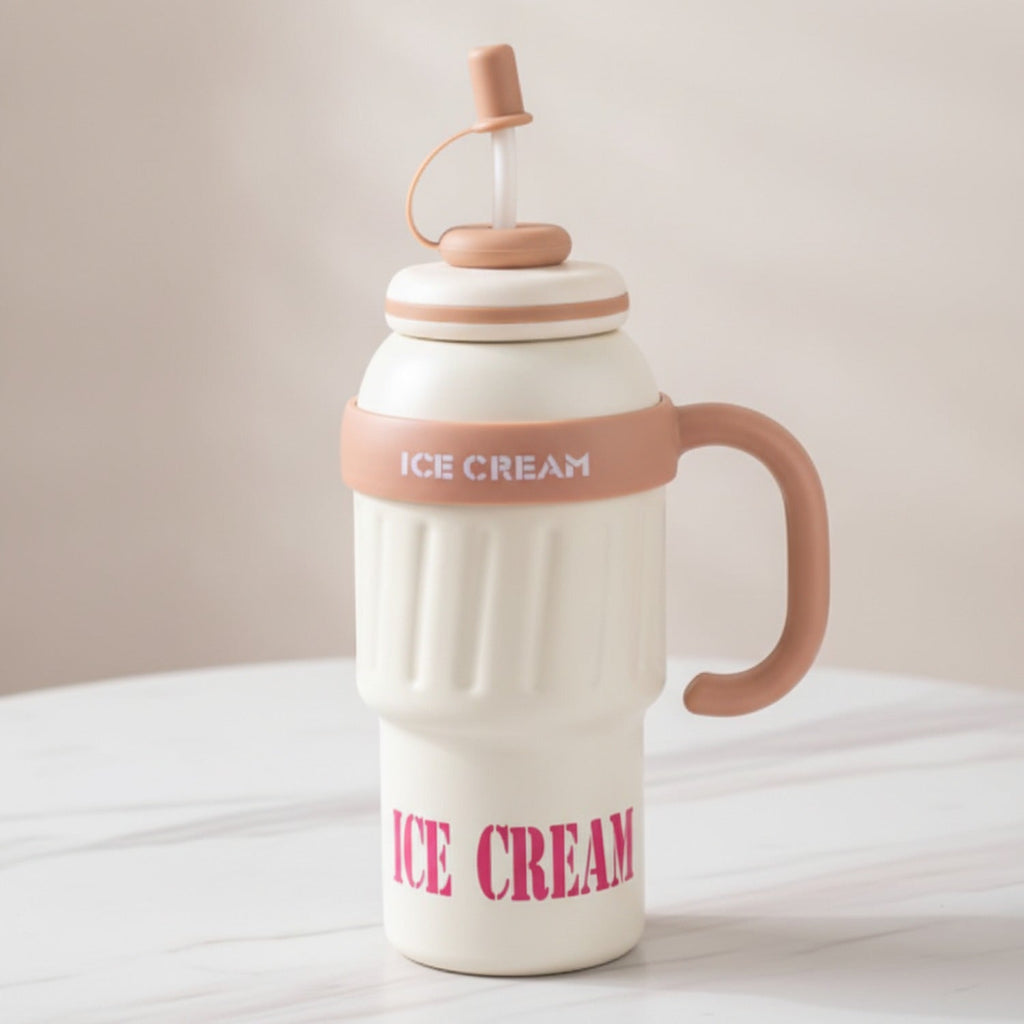 Ice Tumbler With Straw Handle - Cream White