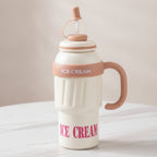 Ice Tumbler With Straw Handle - Cream White