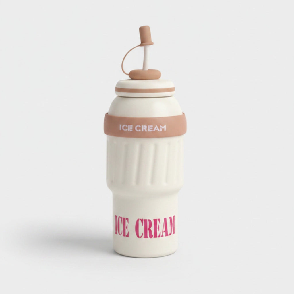 Ice Tumbler With Straw Handle - Cream White