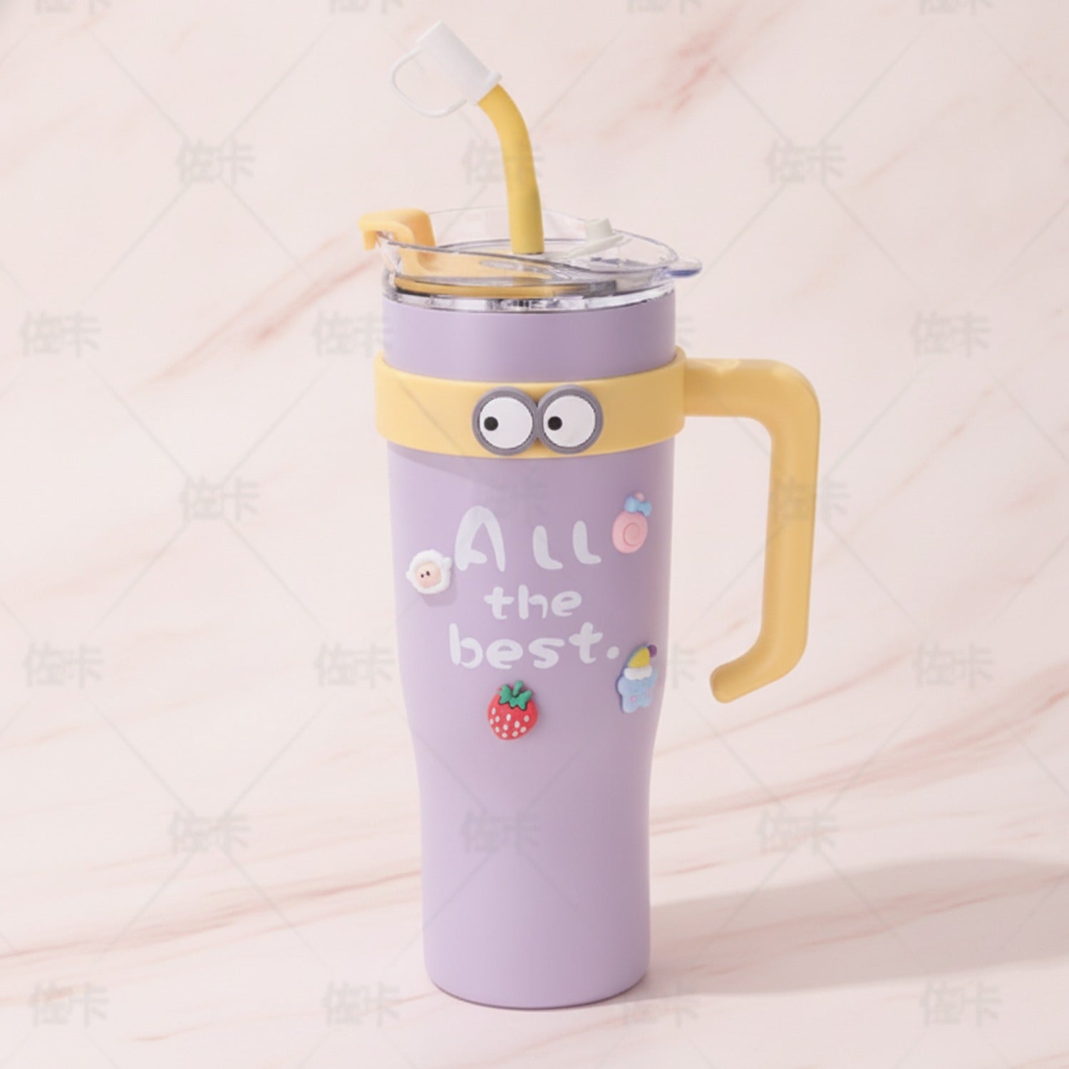 Cow Charm Travel Tumbler With Lid - Misty Purple