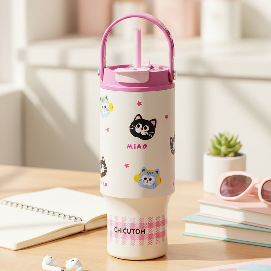 Stainless Steel Insulated Tumbler with Happy Character Design - Pink Stainless Steel – novelty & toys (view 3)