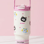 Stainless Steel Insulated Tumbler with Happy Character Design - Pink Stainless Steel