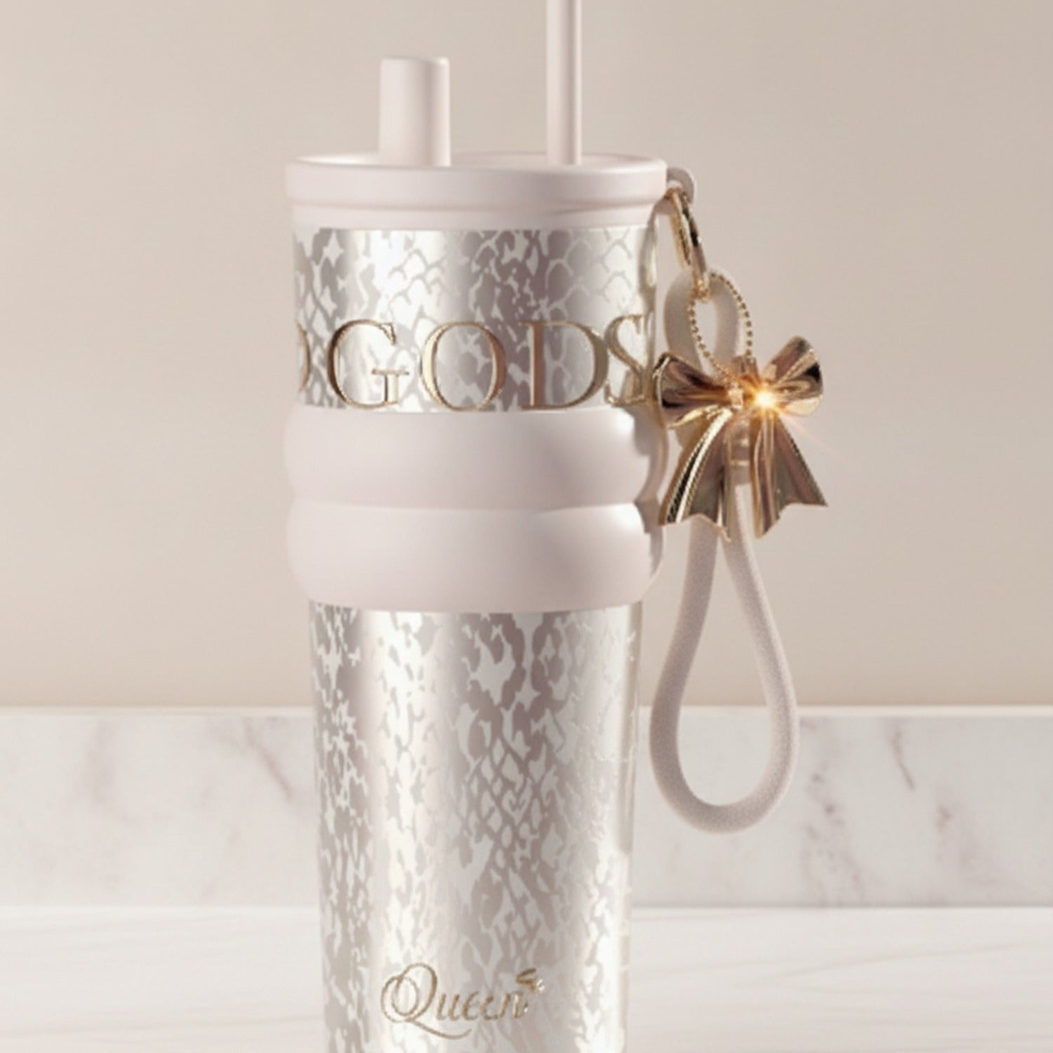 Gold Lace Tumbler With Pearl Bow Charm