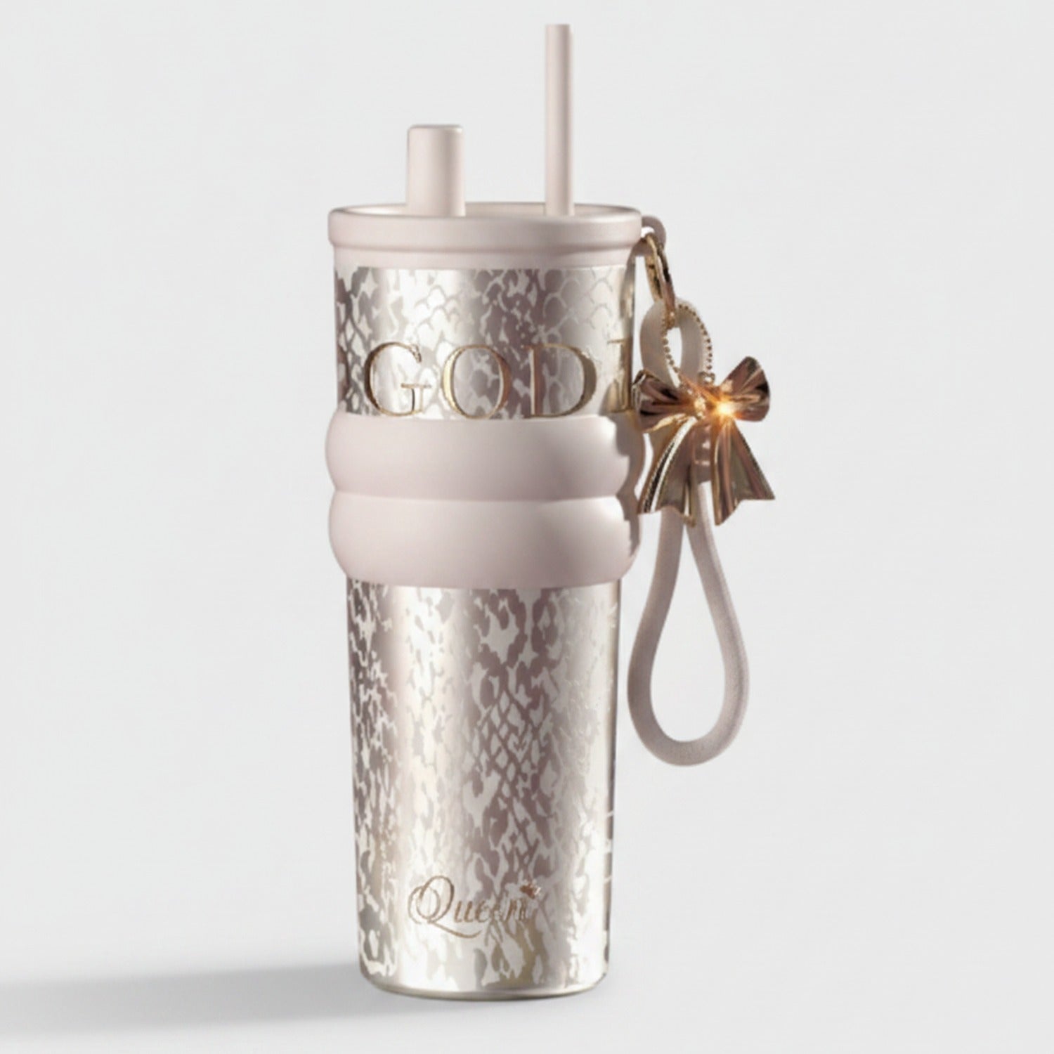 Gold Lace Tumbler With Pearl Bow Charm
