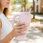 Insulated Tumbler Cup With Handle - Cherry Blossom Pink Handle 1000ml – novelty & toys (view 3)