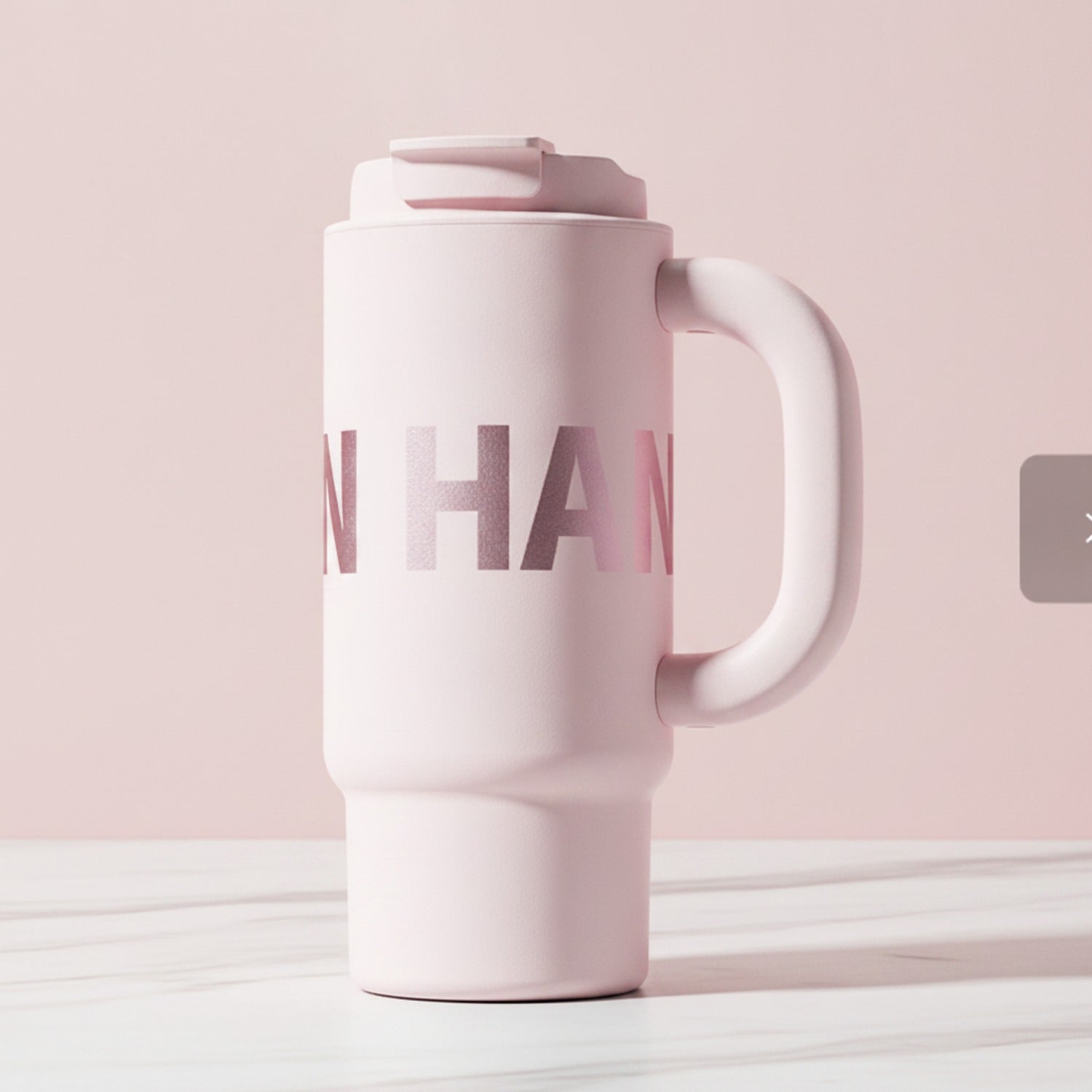 Insulated Tumbler Cup With Handle - Cherry Blossom Pink Handle 1000ml