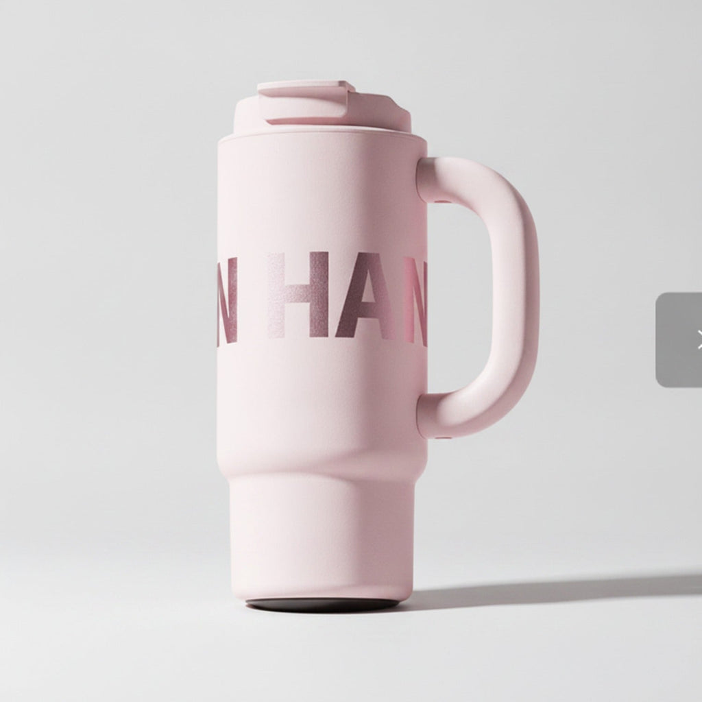 Insulated Tumbler Cup With Handle - Cherry Blossom Pink Handle 1000ml
