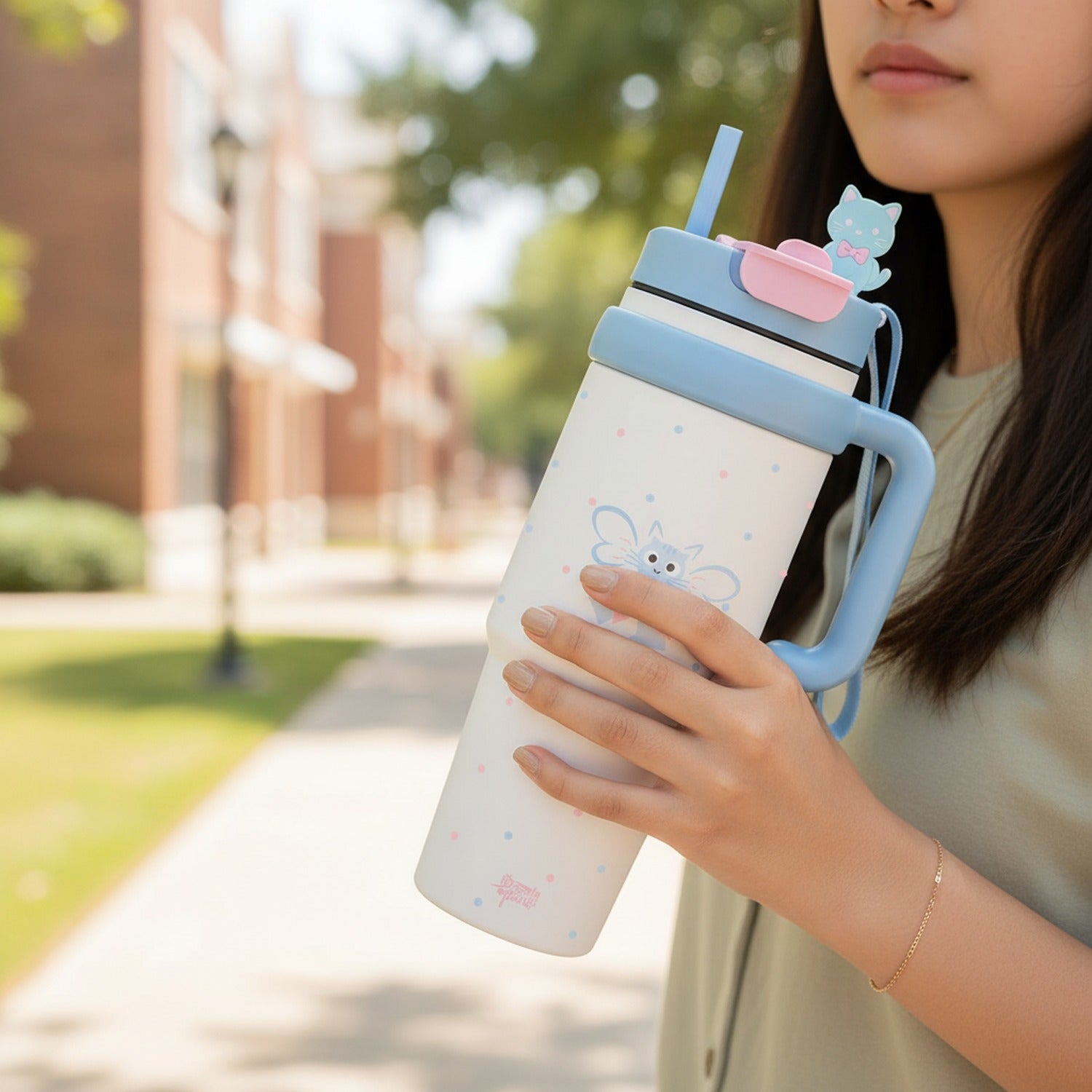 Butterfly Polka Dot Insulated Tumbler With Handle