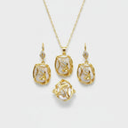 Pearl & Rhinestone Leaf Gold Jewelry Set