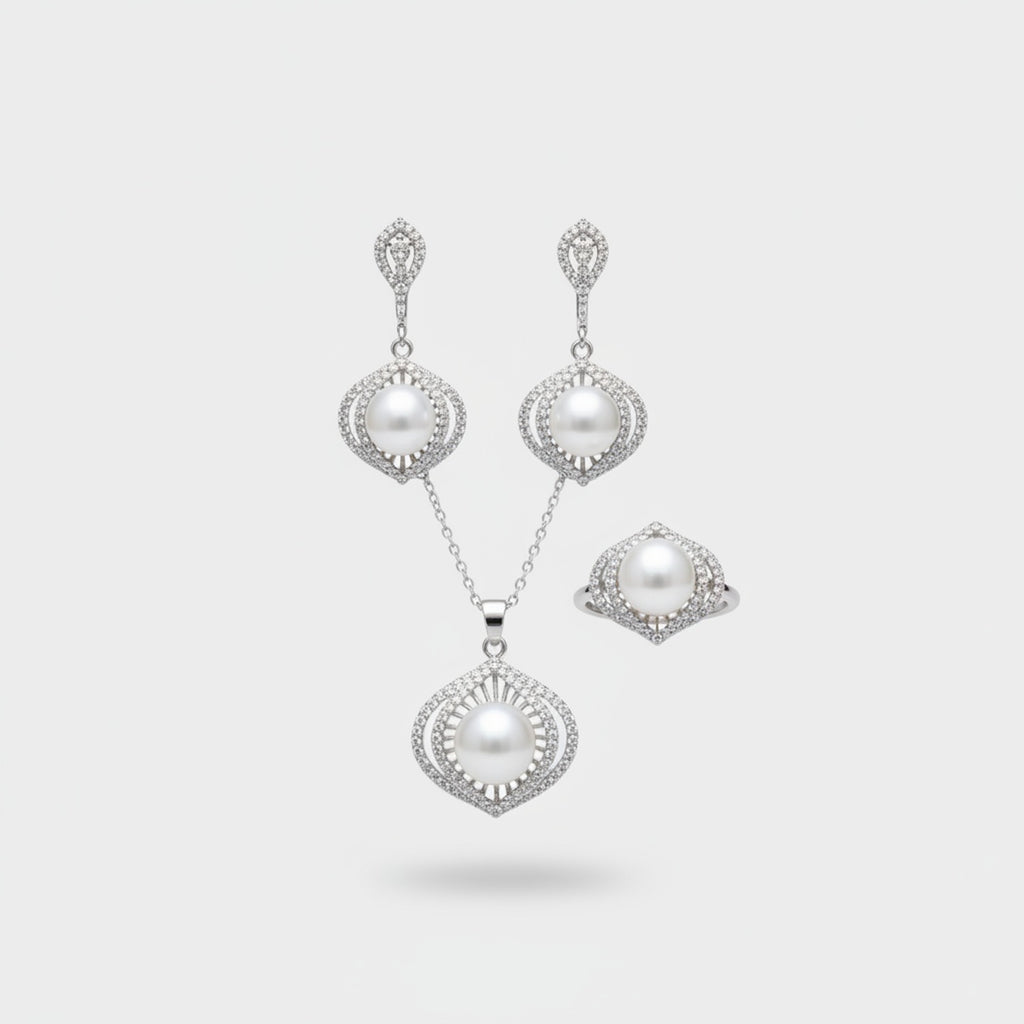 Pearl & Rhinestone Cubic Zirconia Jewelry Set