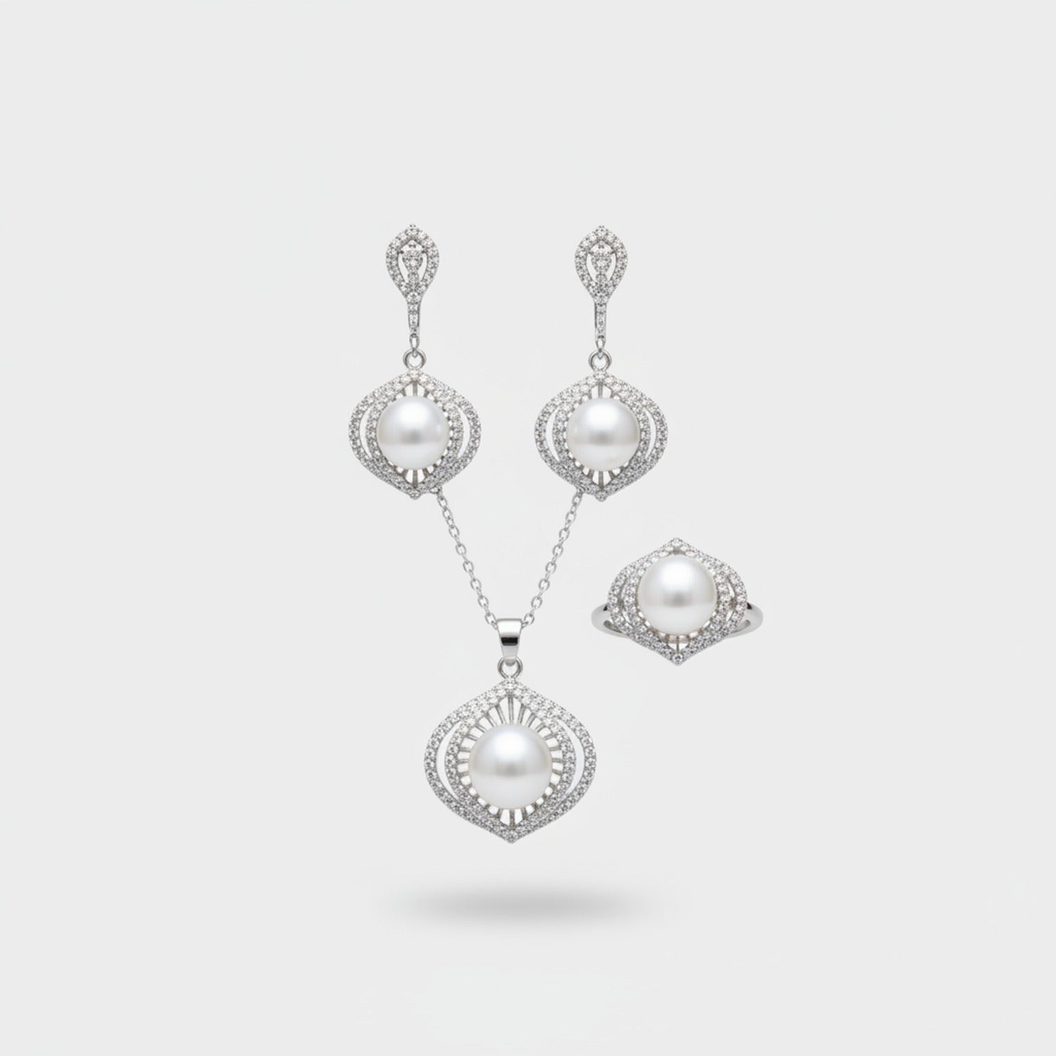 Pearl & Rhinestone Cubic Zirconia Jewelry Set