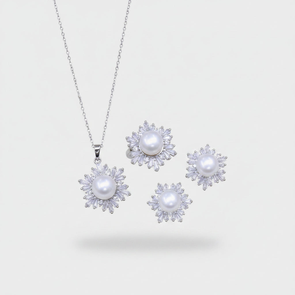 Pearl Flower Rhinestone Jewelry Set
