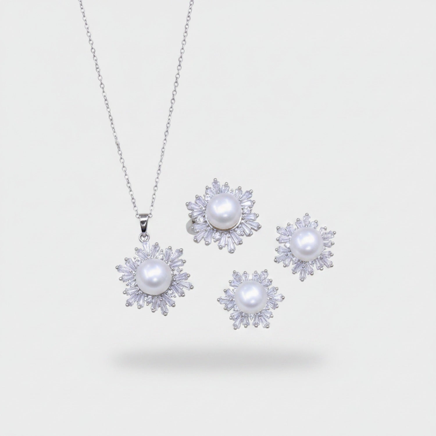 Pearl Flower Rhinestone Jewelry Set