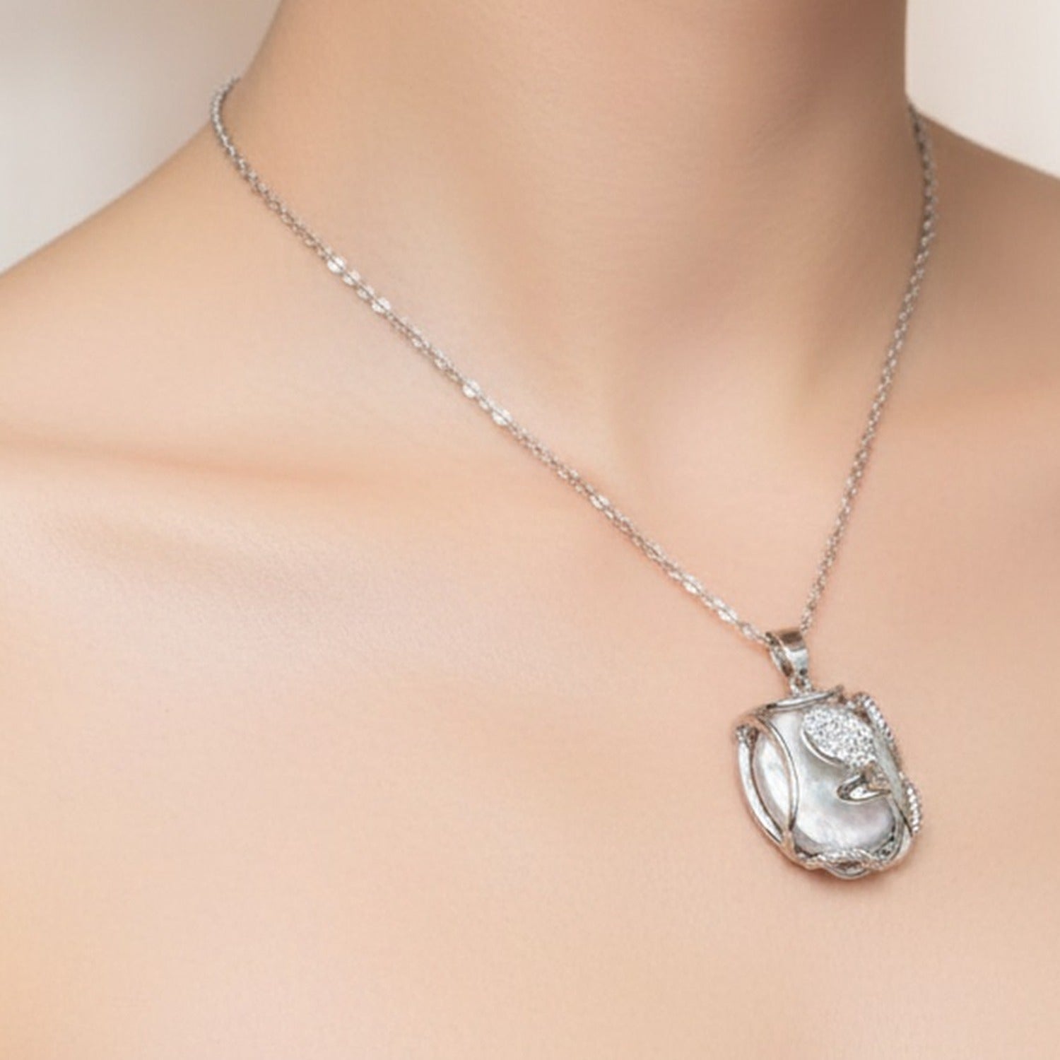 Pearl Shell Rhinestone Jewelry Set With Ring
