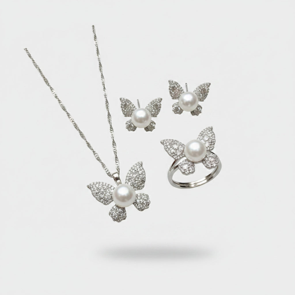 Pearl Butterfly Rhinestone Jewelry Set Ring