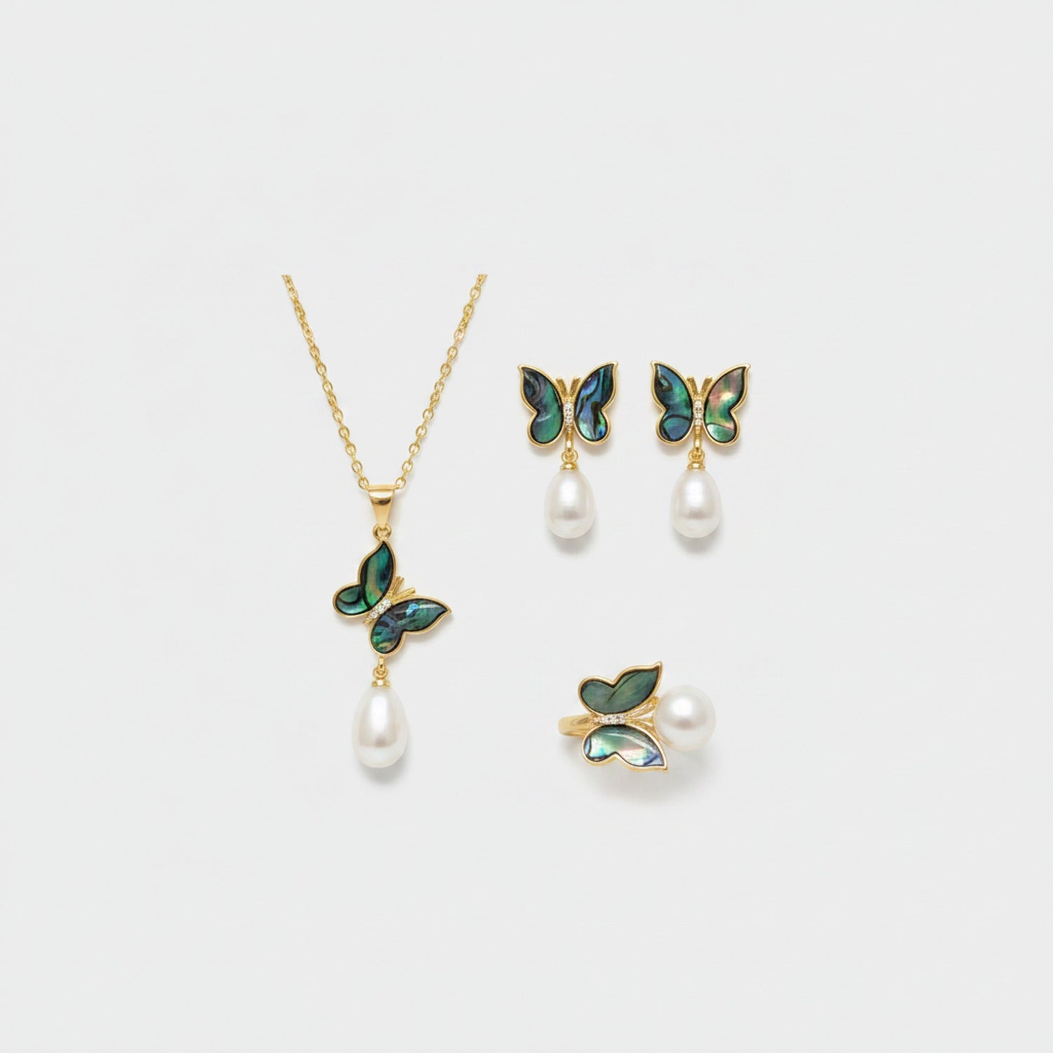 Butterfly Pearl Abalone Jewelry Set