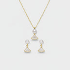 Pearl Fan Gold Necklace and Earring Set