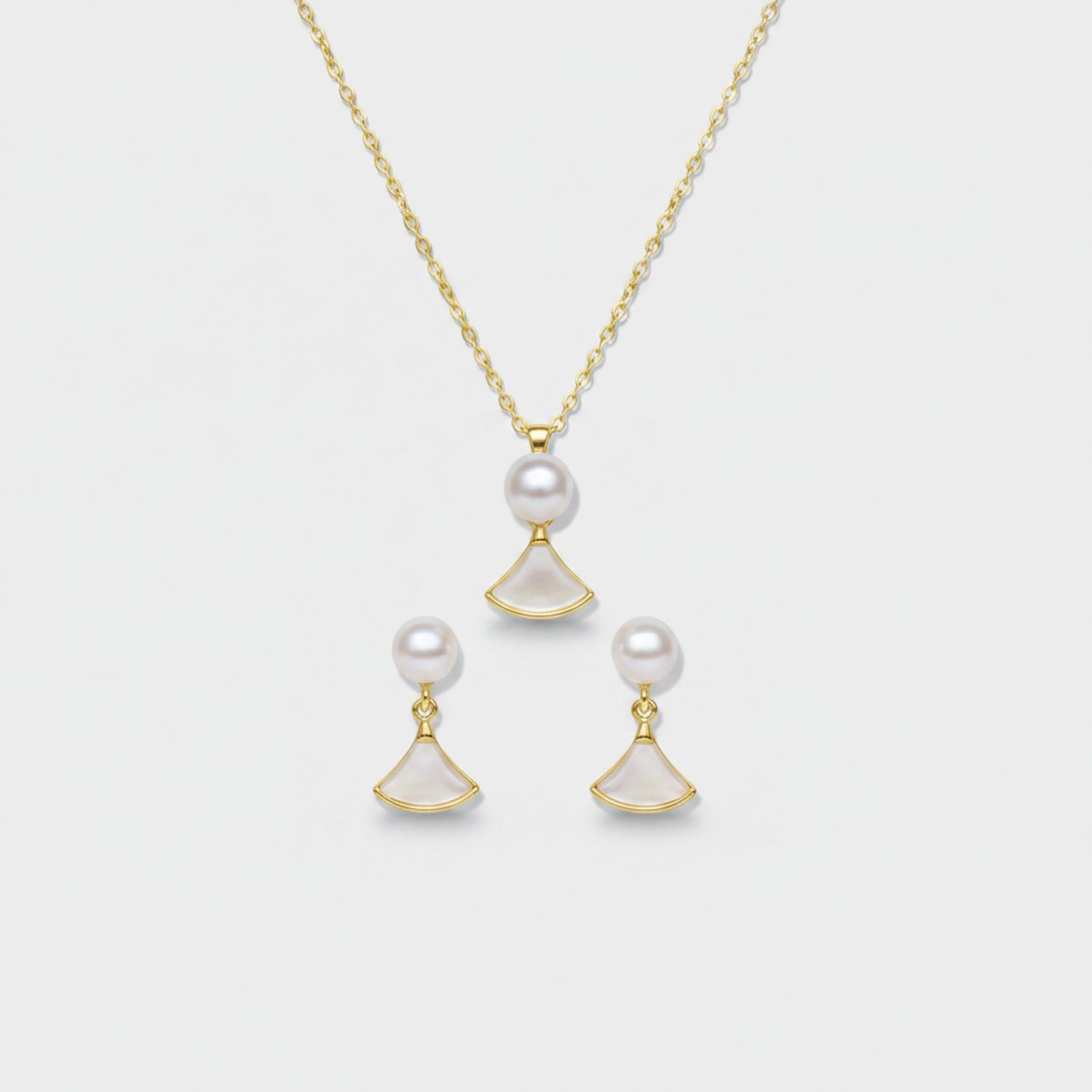 Pearl Fan Gold Necklace and Earring Set