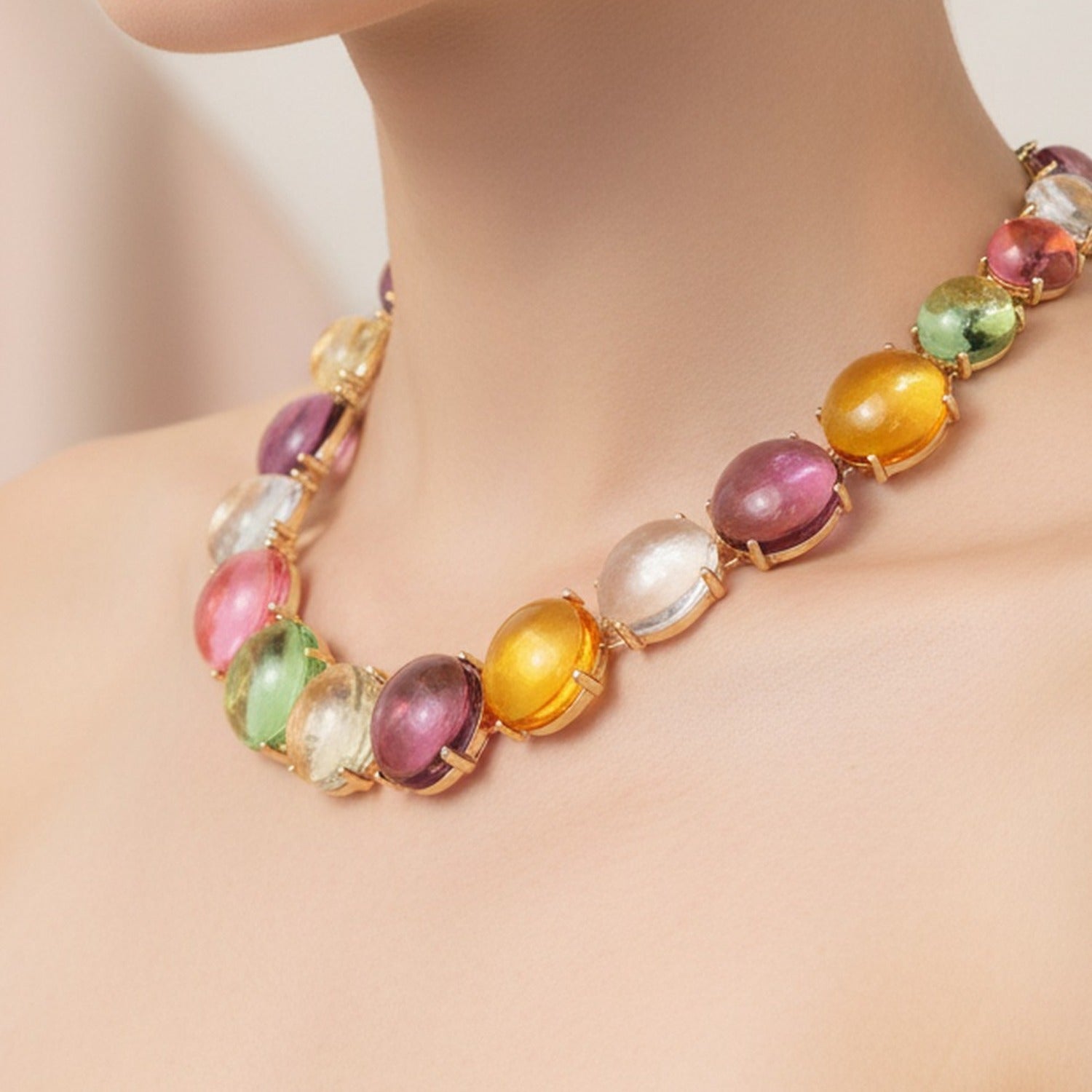 Colorful Cabochon Beaded Bracelet & Earring Set