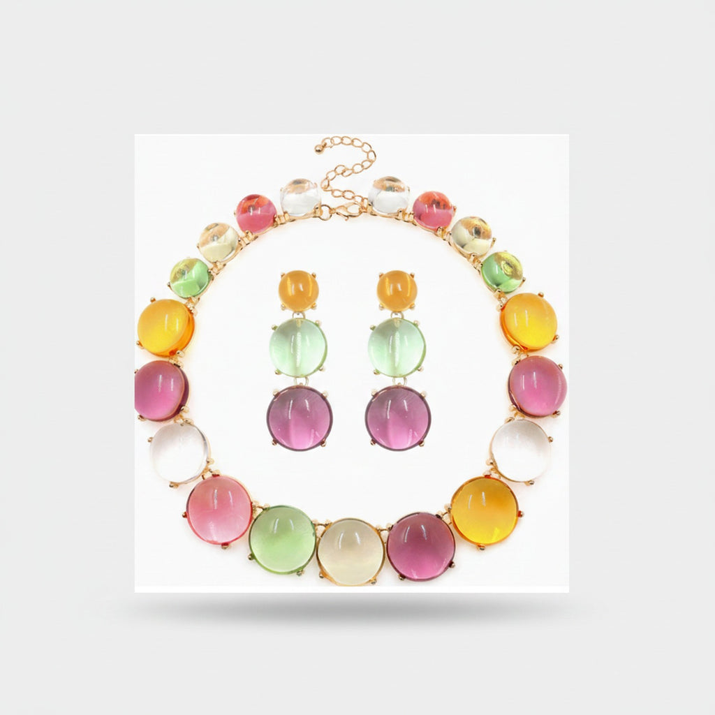 Colorful Cabochon Beaded Bracelet and Earring Set