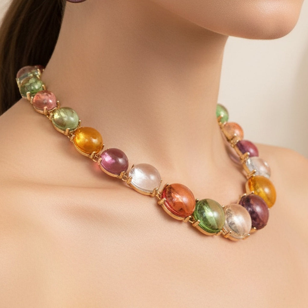 Colorful Cabochon Beaded Bracelet and Earring Set