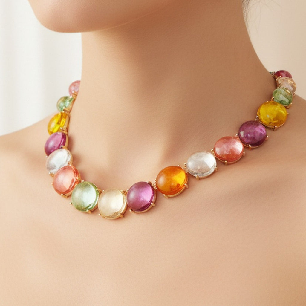 Colorful Resin Bubble Beaded Necklace Earring Set