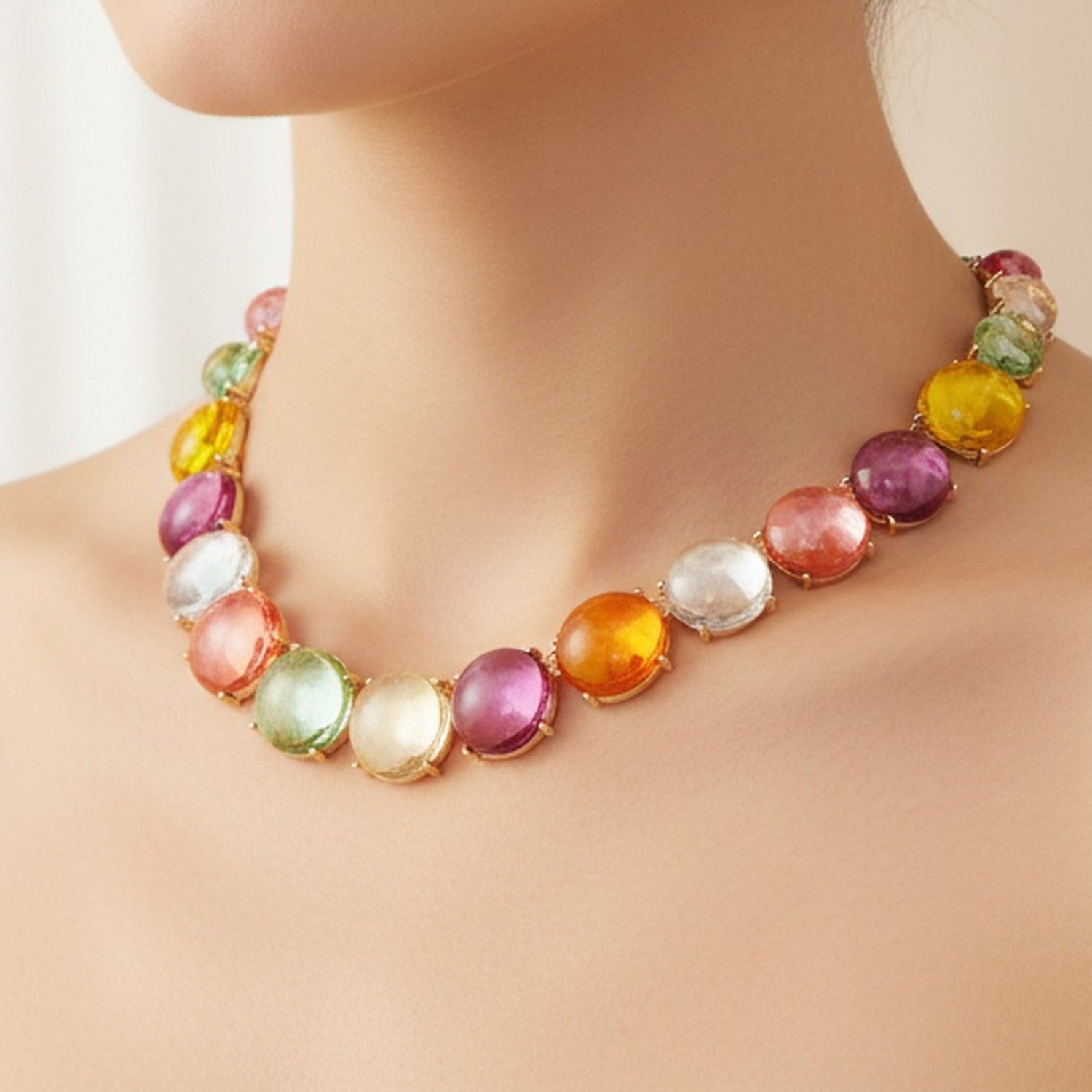Colorful Resin Bubble Beaded Necklace Earring Set