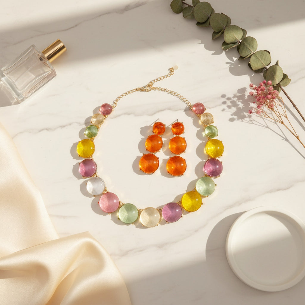 Colorful Resin Bubble Beaded Necklace Earring Set – jewelry (view 3)