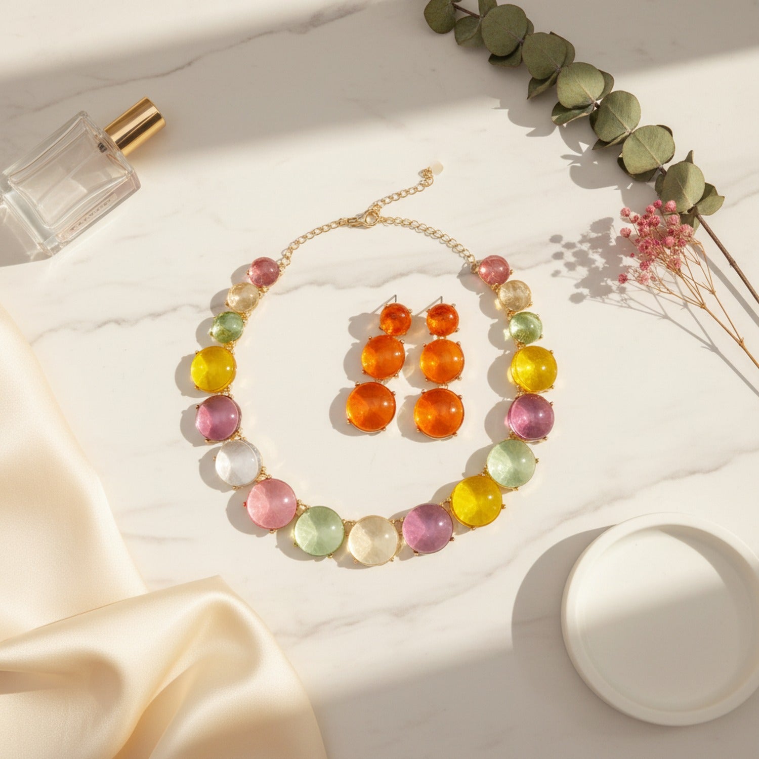 Colorful Resin Bubble Beaded Necklace Earring Set – jewelry (view 3)