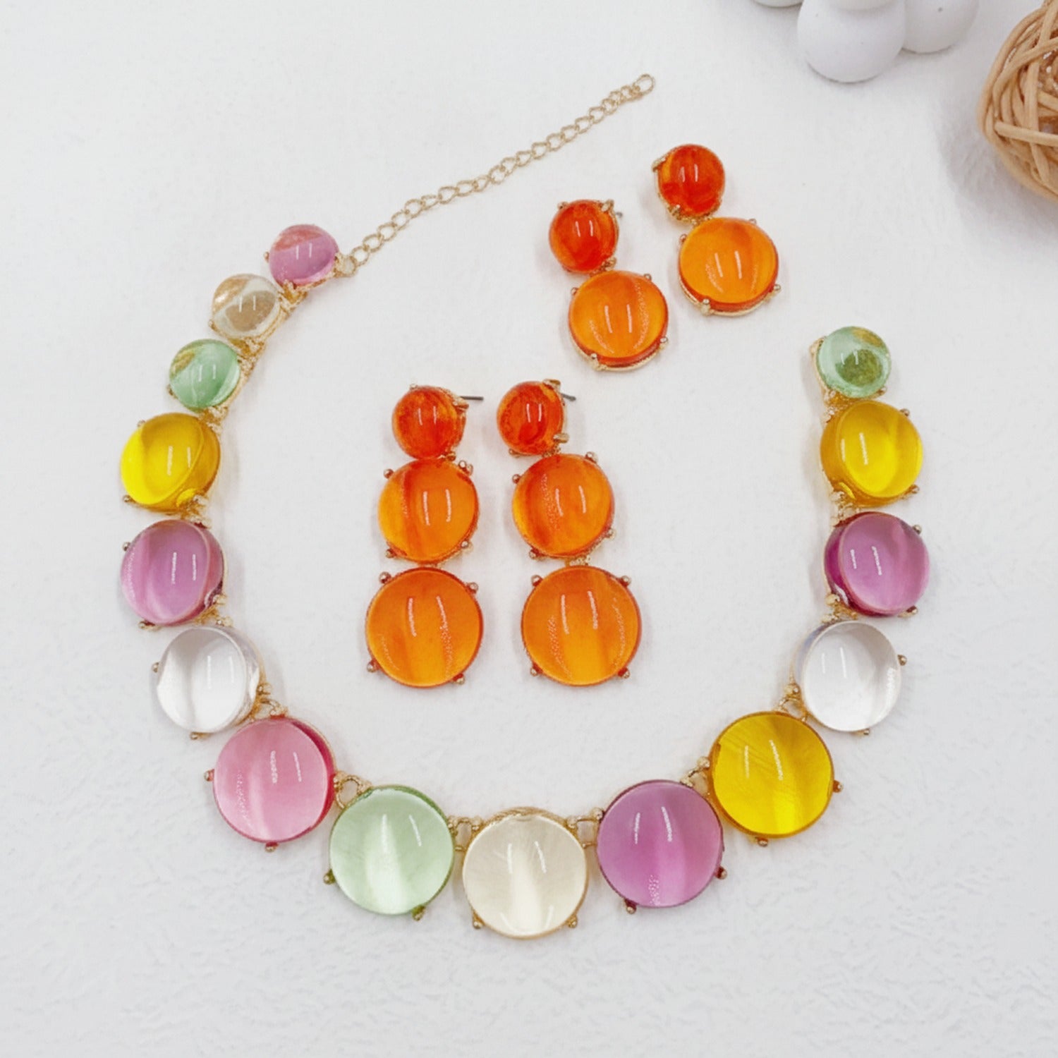 Colorful Resin Bubble Beaded Necklace Earring Set
