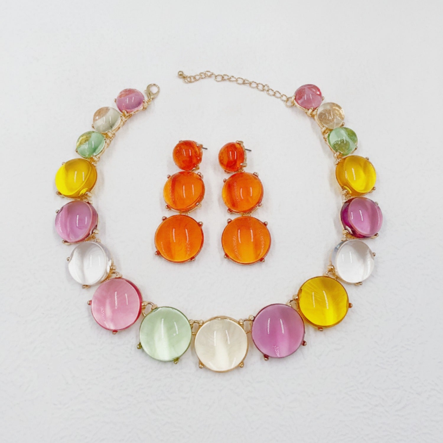 Colorful Resin Bubble Beaded Necklace Earring Set