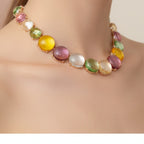 Colorful Cabochon Beaded Bracelet And Earring Set