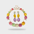 Rainbow Cabochon Beaded Bracelet & Earring Set