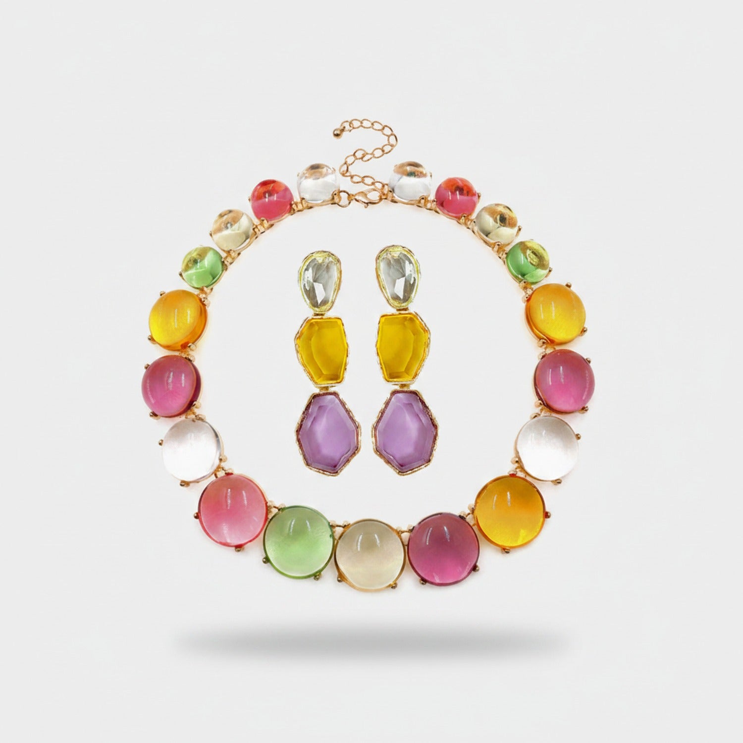 Rainbow Cabochon Beaded Bracelet & Earring Set