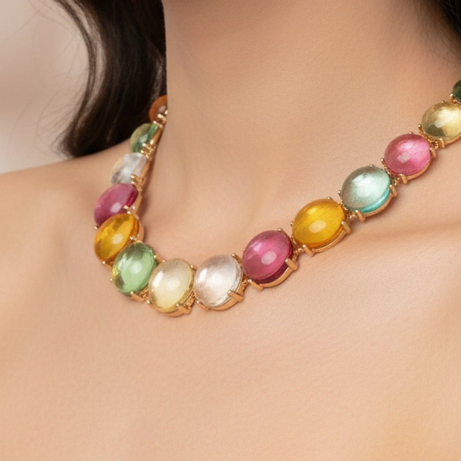 Rainbow Cabochon Beaded Bracelet & Earring Set