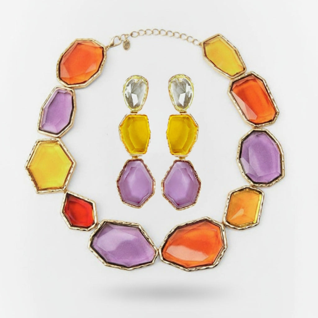 Multicolor Geometric Stone Bracelet Earring Set