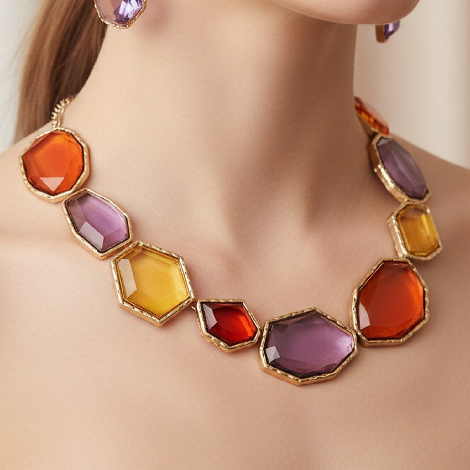 Multicolor Geometric Stone Bracelet Earring Set