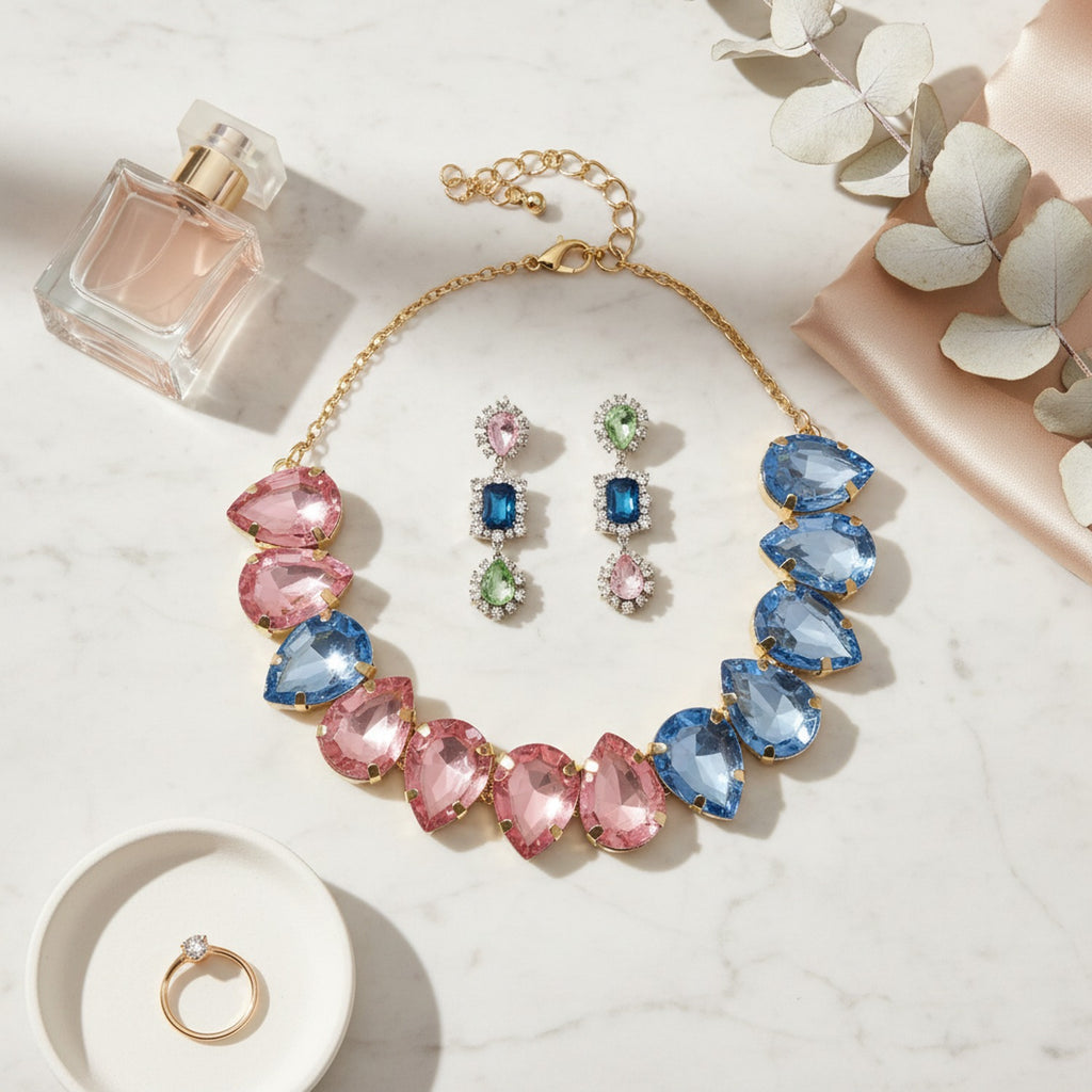 Gemstone Teardrop Rhinestone Bracelet & Earring Set – jewelry (view 3)