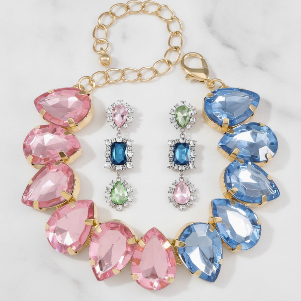 Gemstone Teardrop Rhinestone Bracelet & Earring Set – jewelry (view 2)