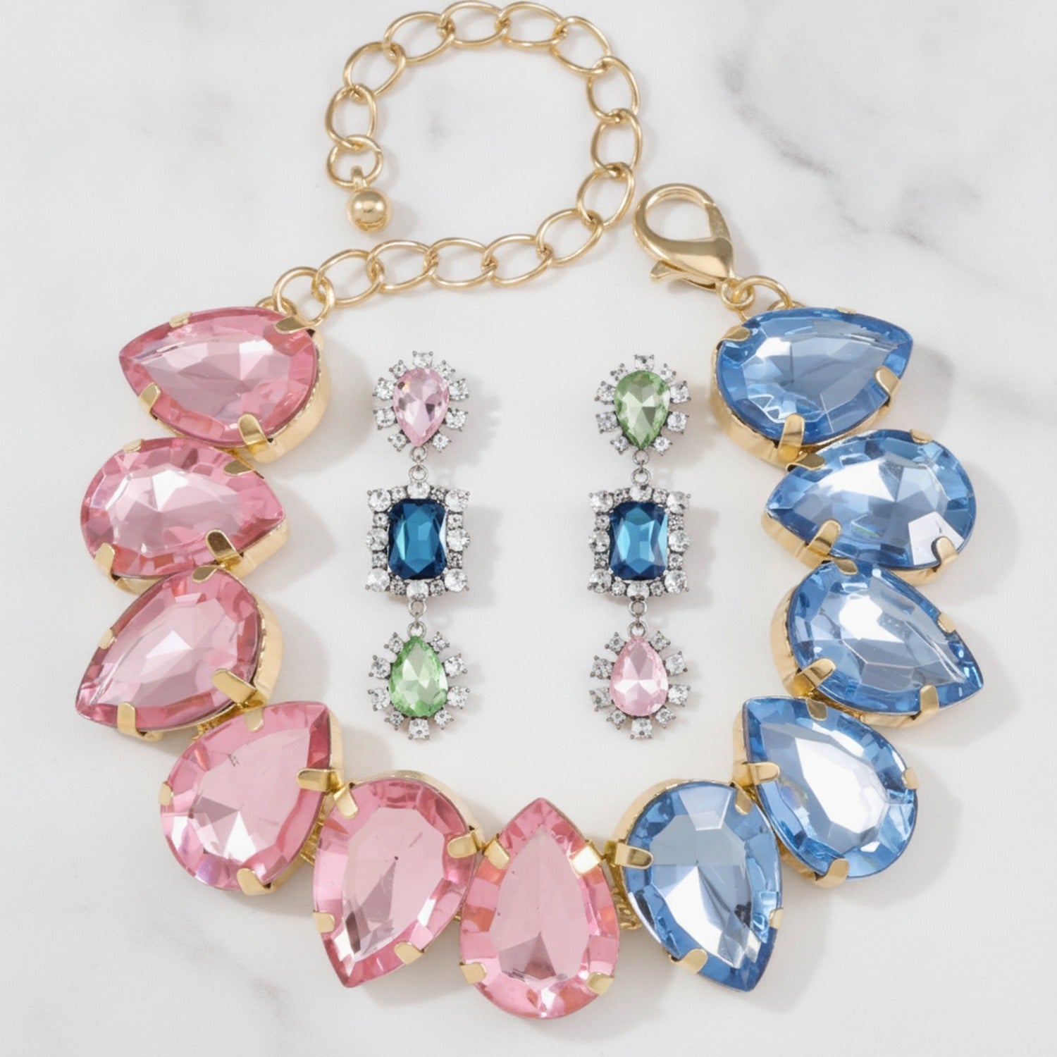 Gemstone Teardrop Rhinestone Bracelet & Earring Set