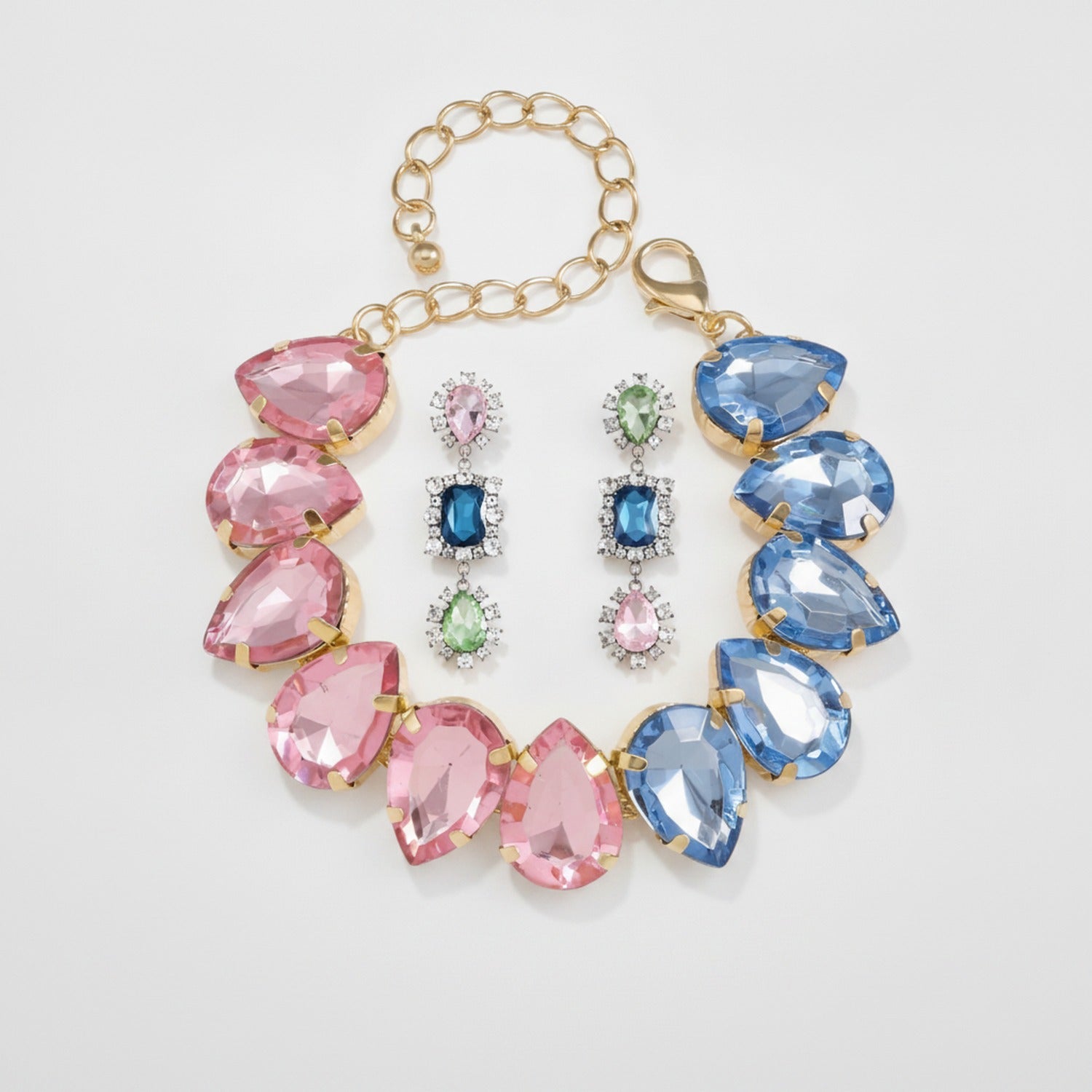 Gemstone Teardrop Rhinestone Bracelet & Earring Set