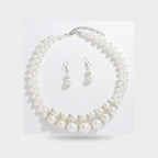 Pearl Beaded Rhinestone Statement Necklace Earring Set