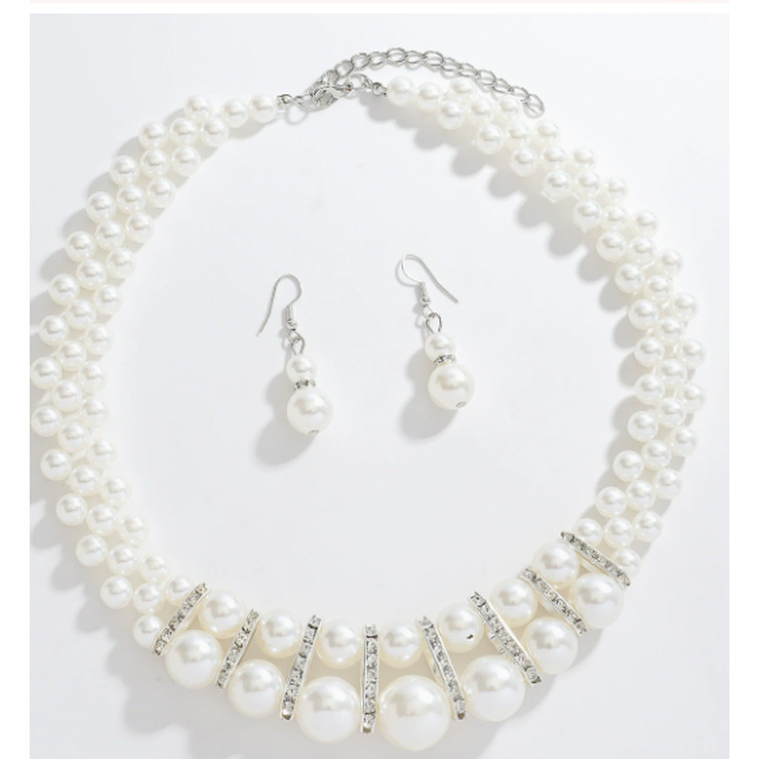 Pearl Beaded Rhinestone Statement Necklace Earring Set