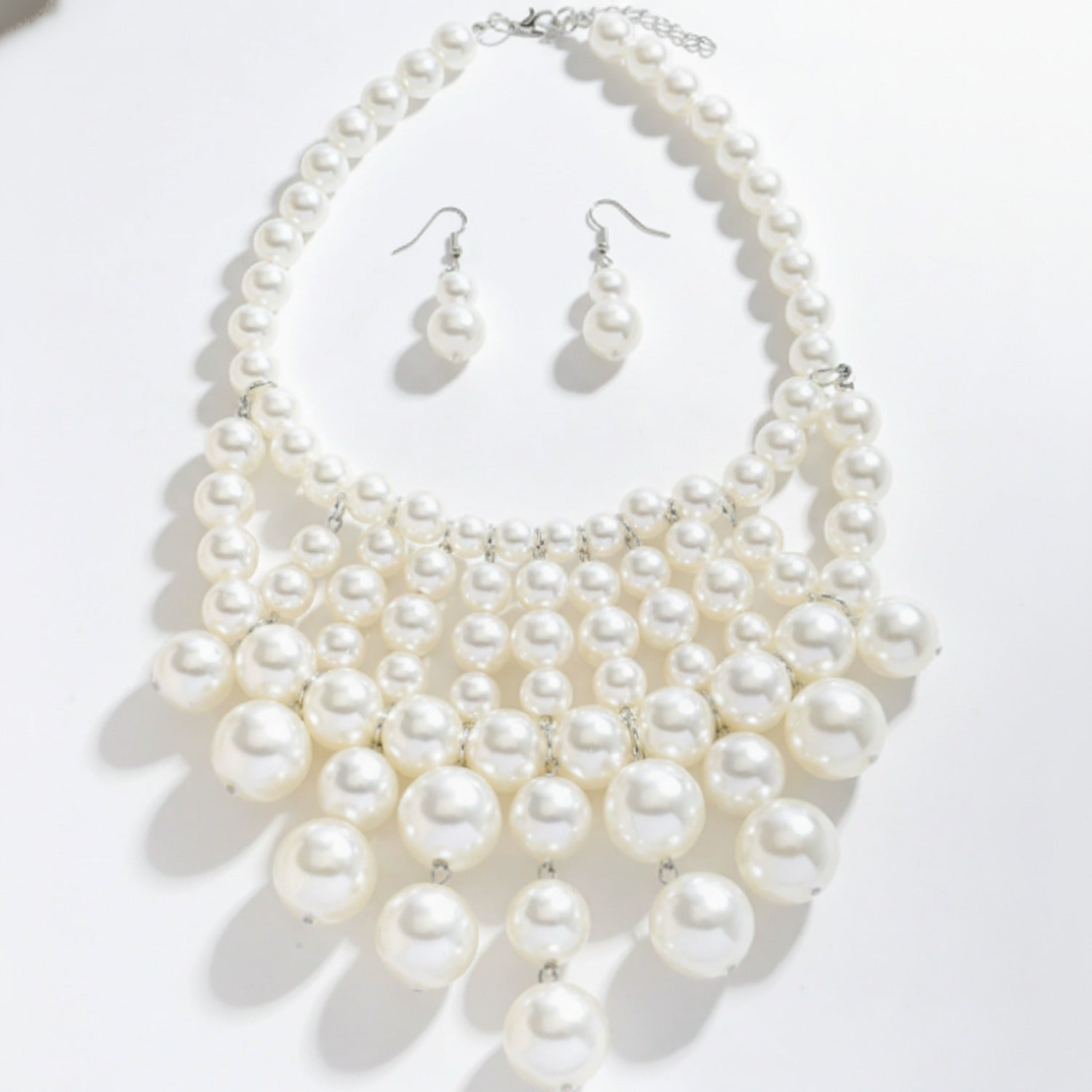 Pearl Layered Bib Necklace & Earring Set