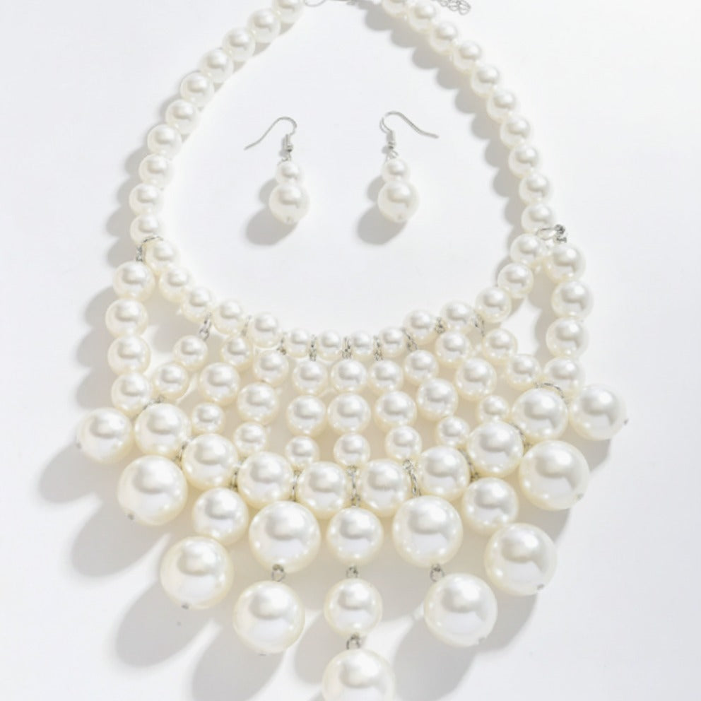 Pearl Layered Bib Necklace & Earring Set – jewelry (view 1)
