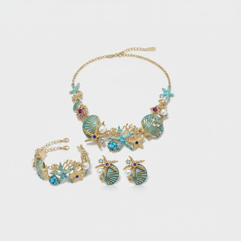 Turquoise Starfish Pearl Shell Jewelry Set