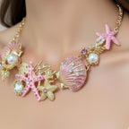 Pink Shell Starfish Pearl Jewelry Set With Bracelet